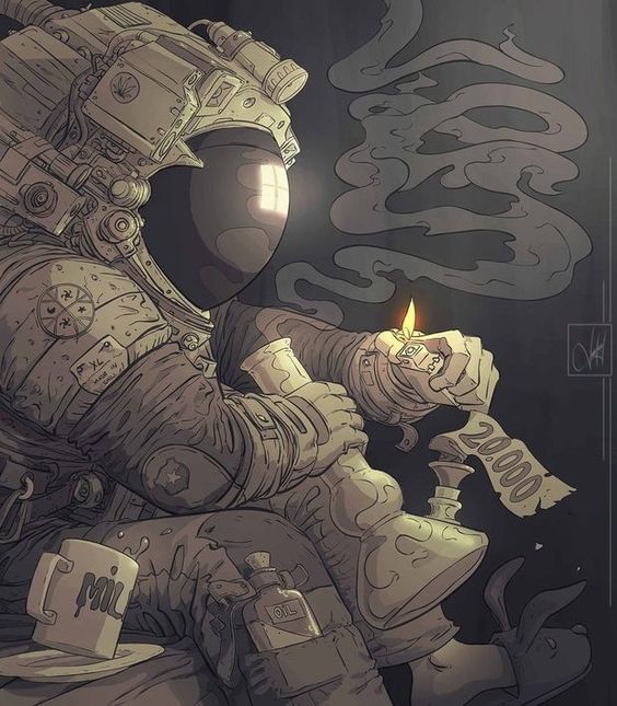 Marijuana Packaging Solution-Weed Art-Astronaut Smoking a Bong in the Lonely Space