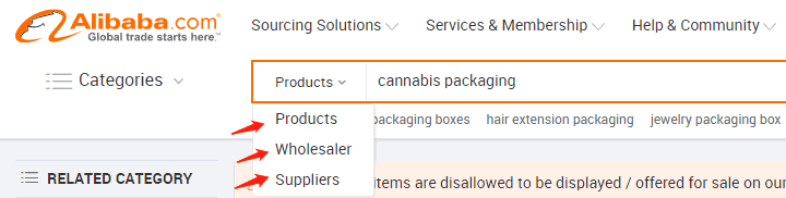 Searching Cannabis Packaging Suppliers on Alibaba