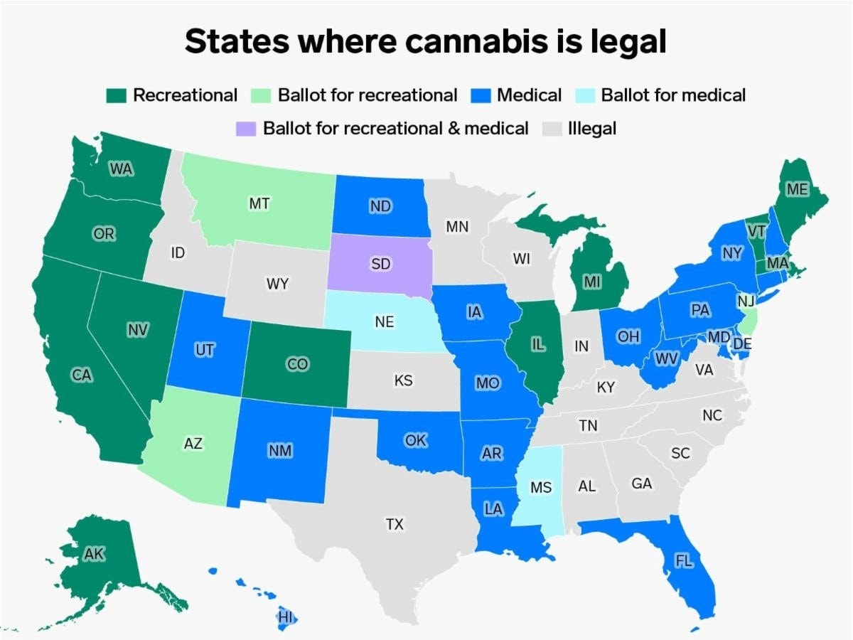 states where cannabis is legal as of October 2020