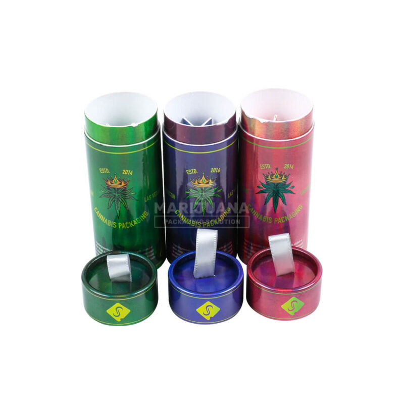 Custom paper tube with ribbon handle and pre-roll paper insert