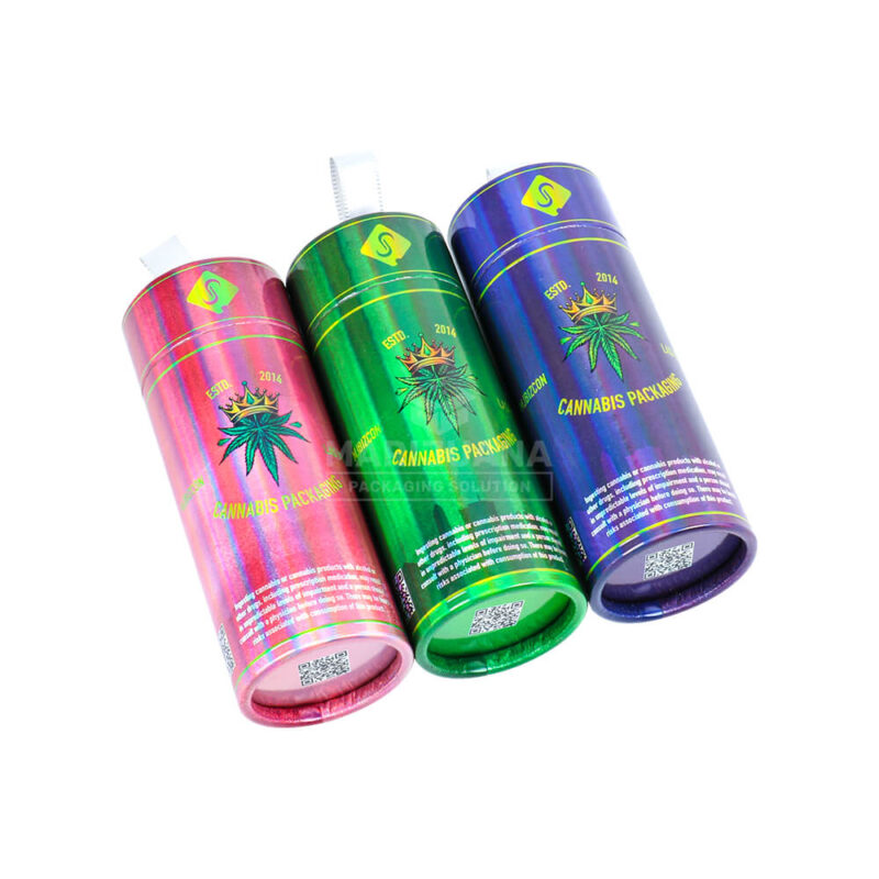 Three custom holographic paper tubes for pre-rolls with paper inserts