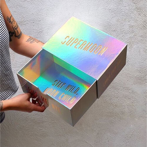 a large drawer box made of holographic paper