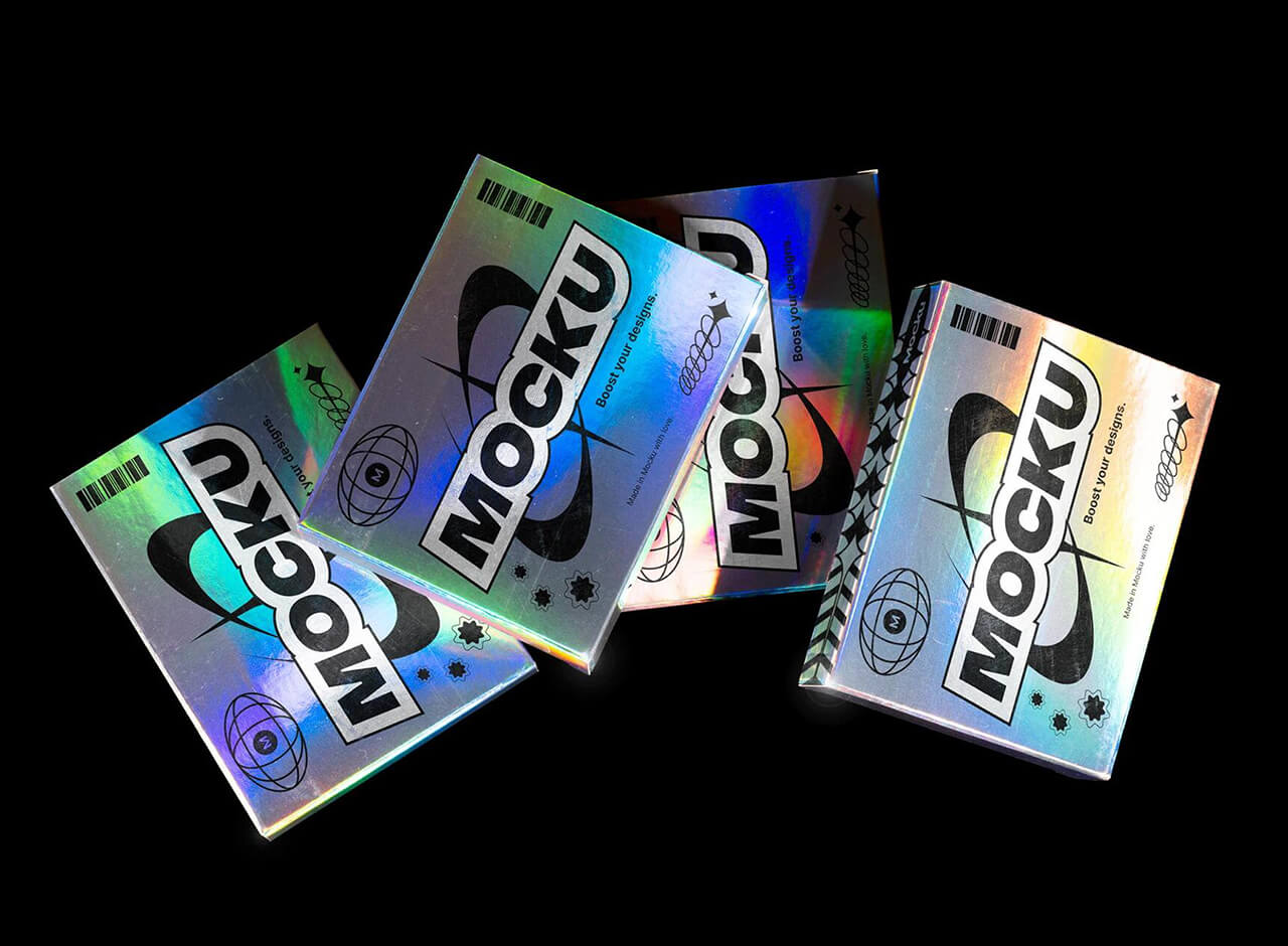 four pieces of fancy boxes made of holographic paper