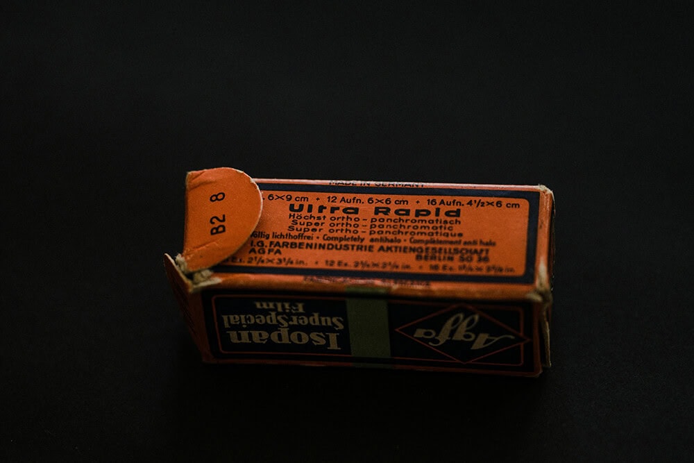 Vintage-style kraft paper packaging for Isopan film with retro labels
