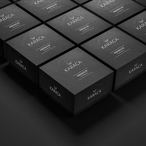 a lot of black kraft paper boxes with screen printing design