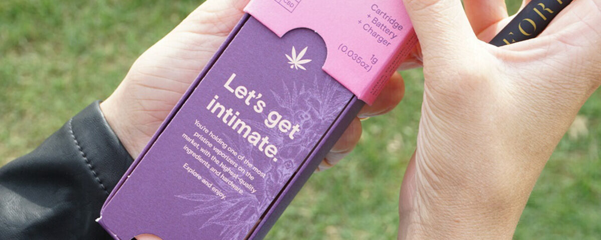 Feoria cannabis vape cartridge box with child-resistant slider used for cannabis concentrate packaging