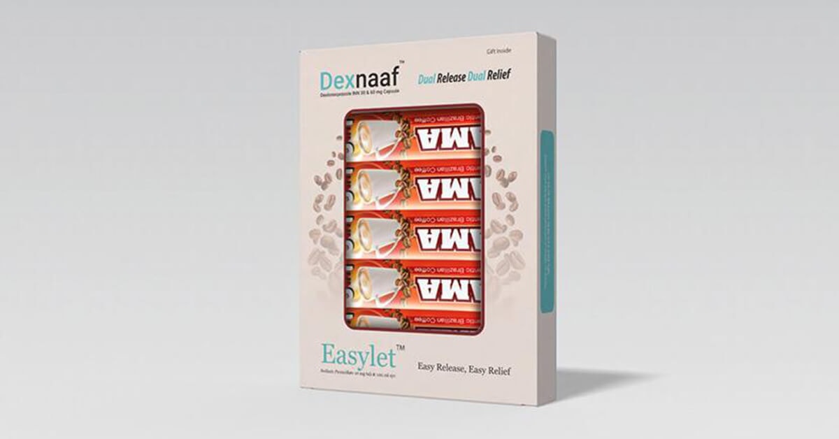 Retail medical packaging with transparent window showcasing capsules