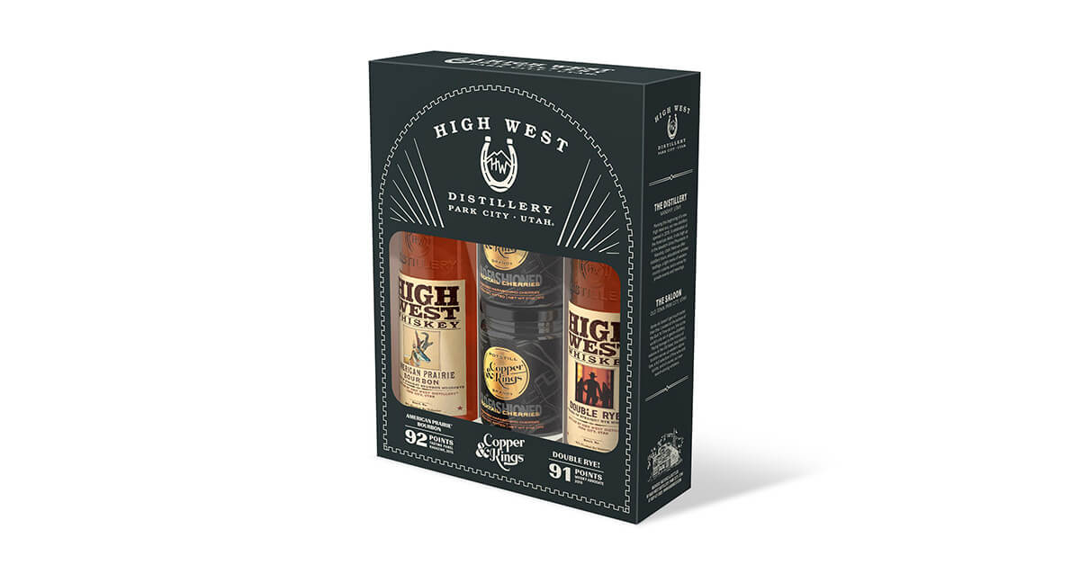 Premium whiskey gift set packaging with large window
