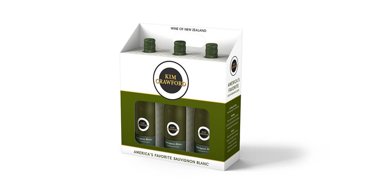 Green and white wine carrier box with clear window and handle