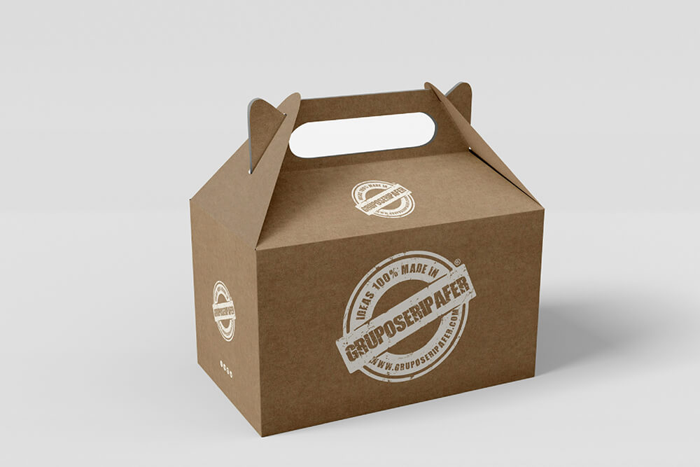 Kraft cardboard gable box with printed white branding