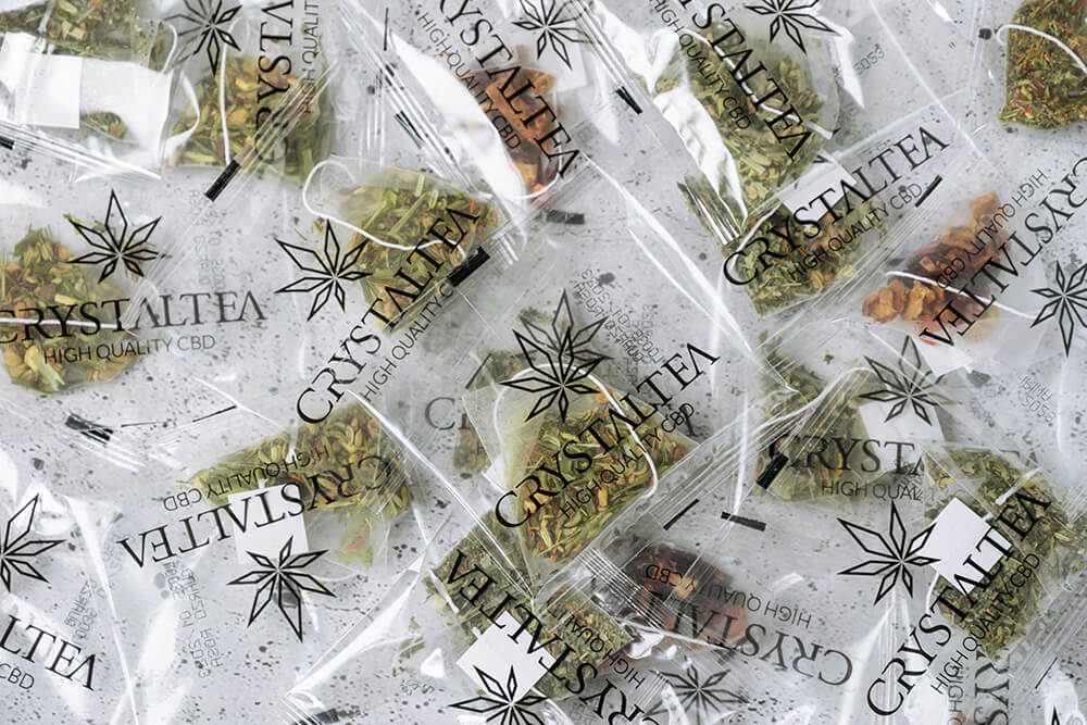 Branded transparent CBD tea bags by Crystaltea