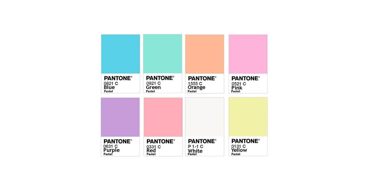 PMS colors swatches in blue, green, orange, pink, purple, red, white, and yellow