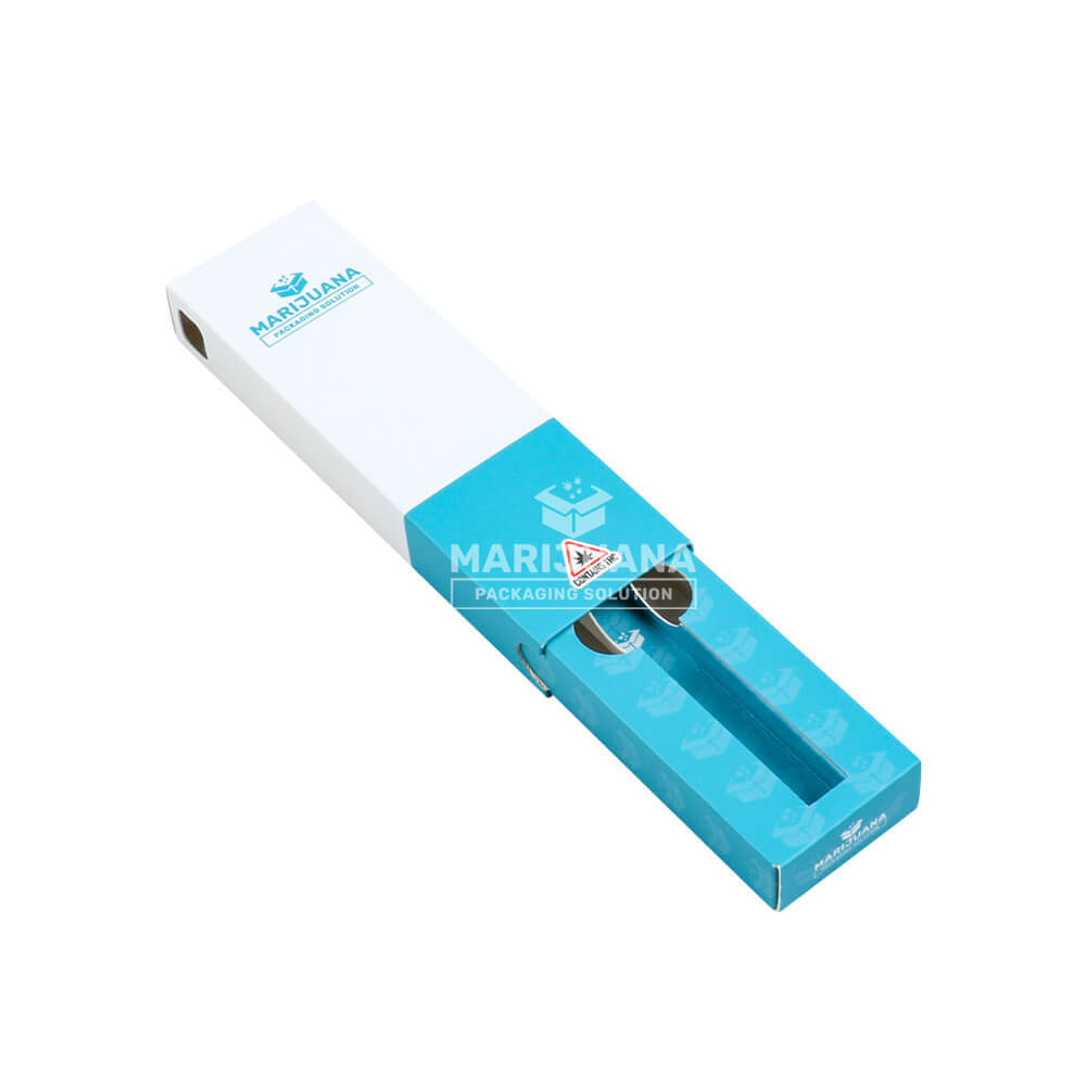 THC vape pen packaging with slide-out inner tray open view