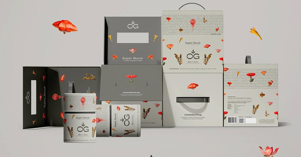 Premium rigid set up boxes for OG Super Skunk cannabis flower packaging.