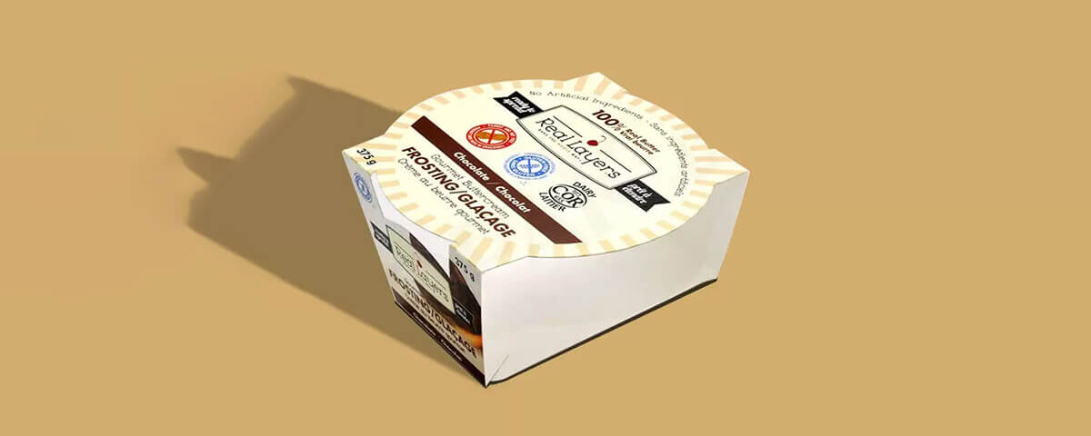 Custom cardboard sleeves for packaging frosting cup with printed product label design