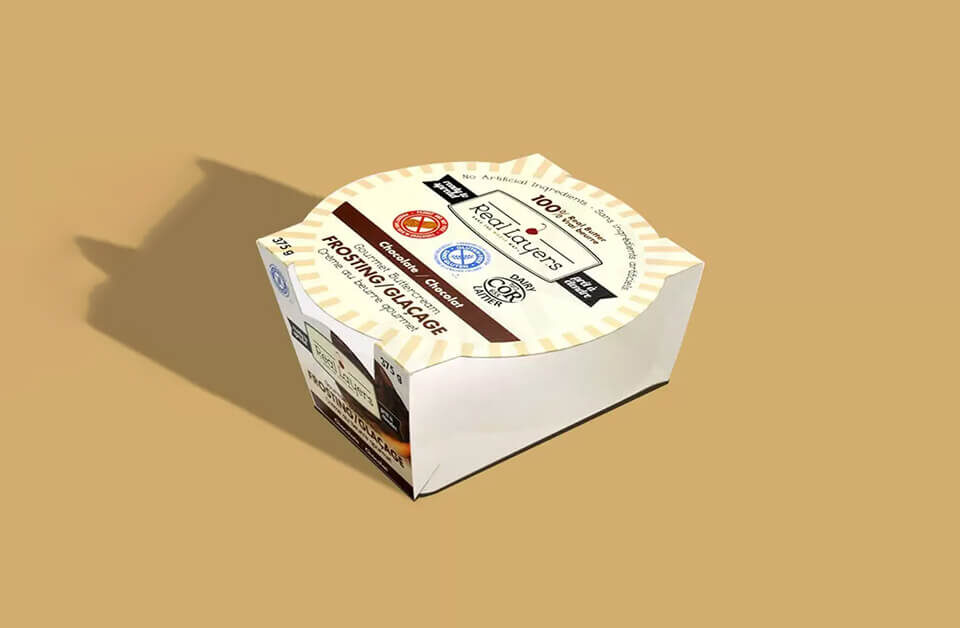 Custom cardboard sleeves for packaging frosting cup with printed product label design