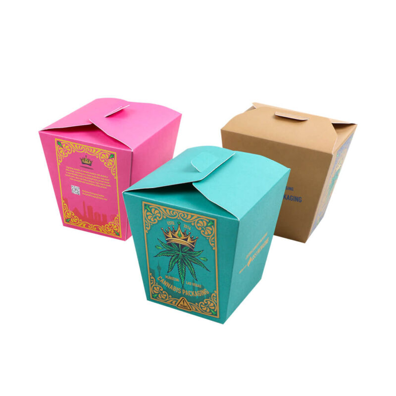 custom take out boxes in pink, blue and light brown color