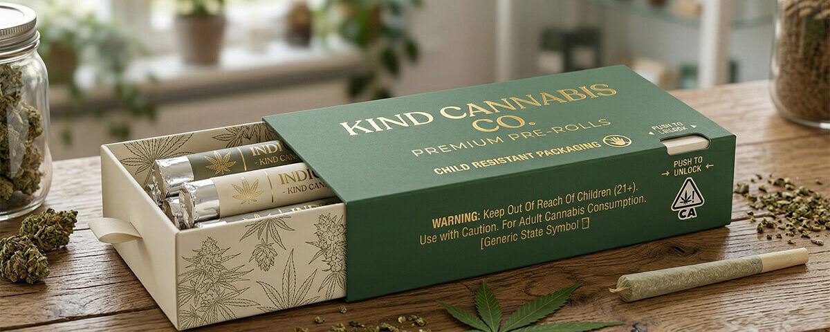 child-resistant cannabis packaging box for pre-roll packaging
