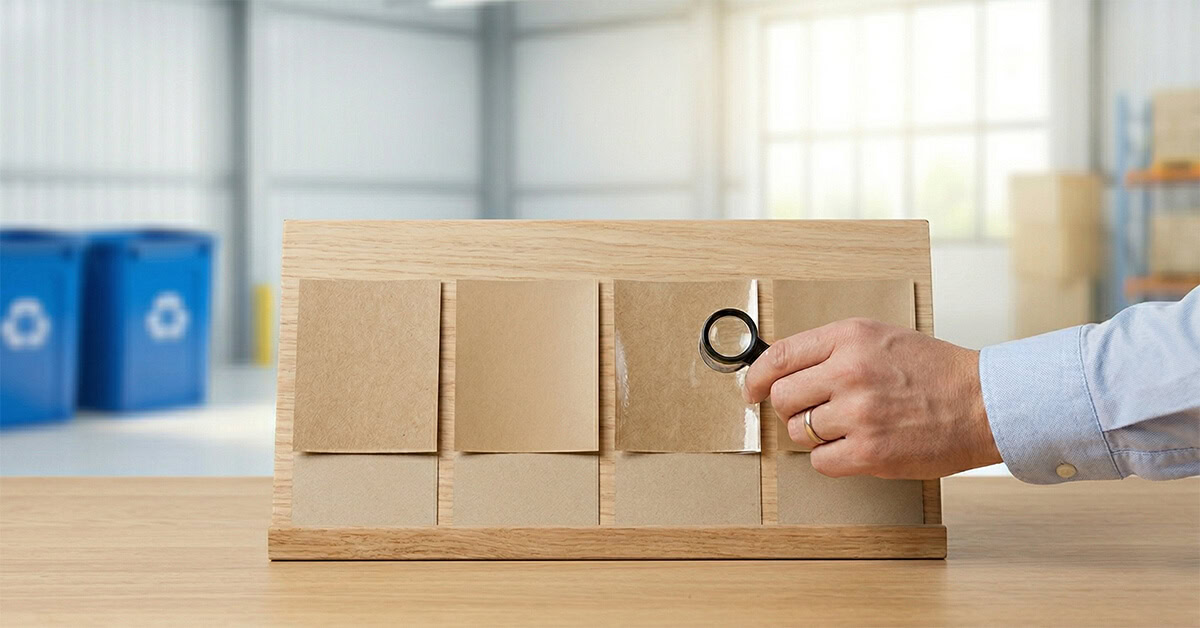 a guy using a microscope to check different coating of kraft paper to check is kraft paper recyclable