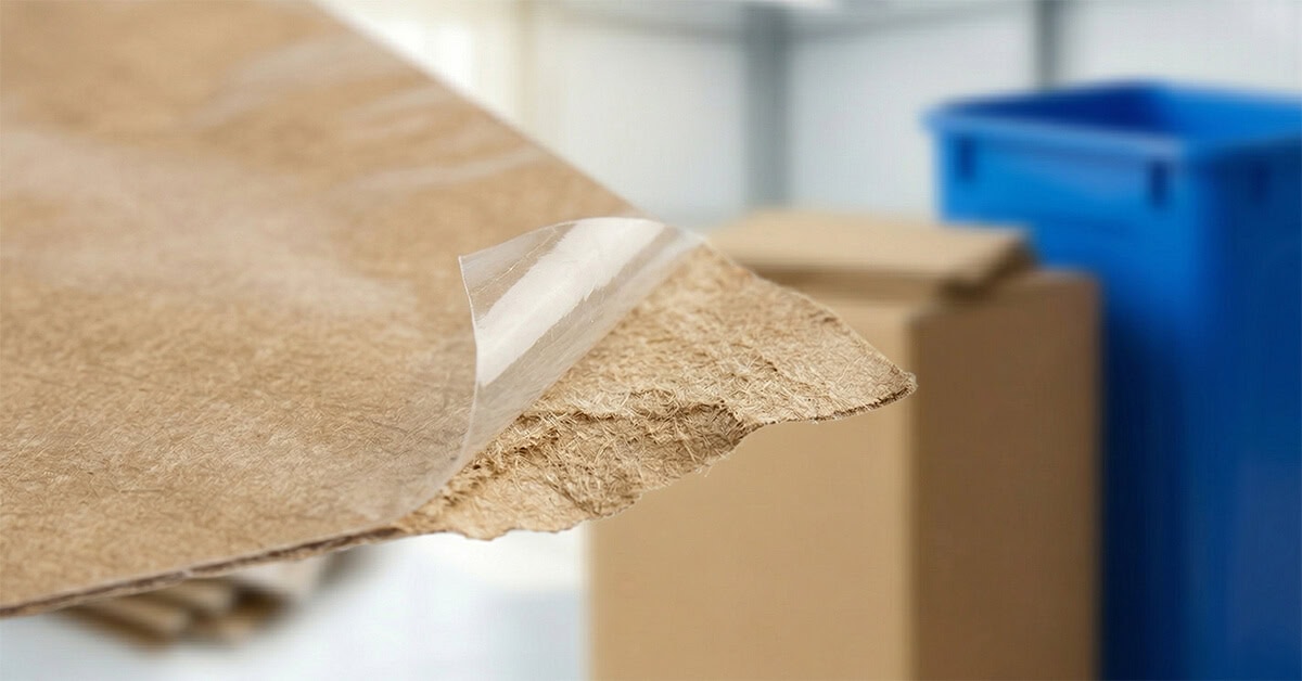 a glossy PE lamination peeled off from a kraft paper