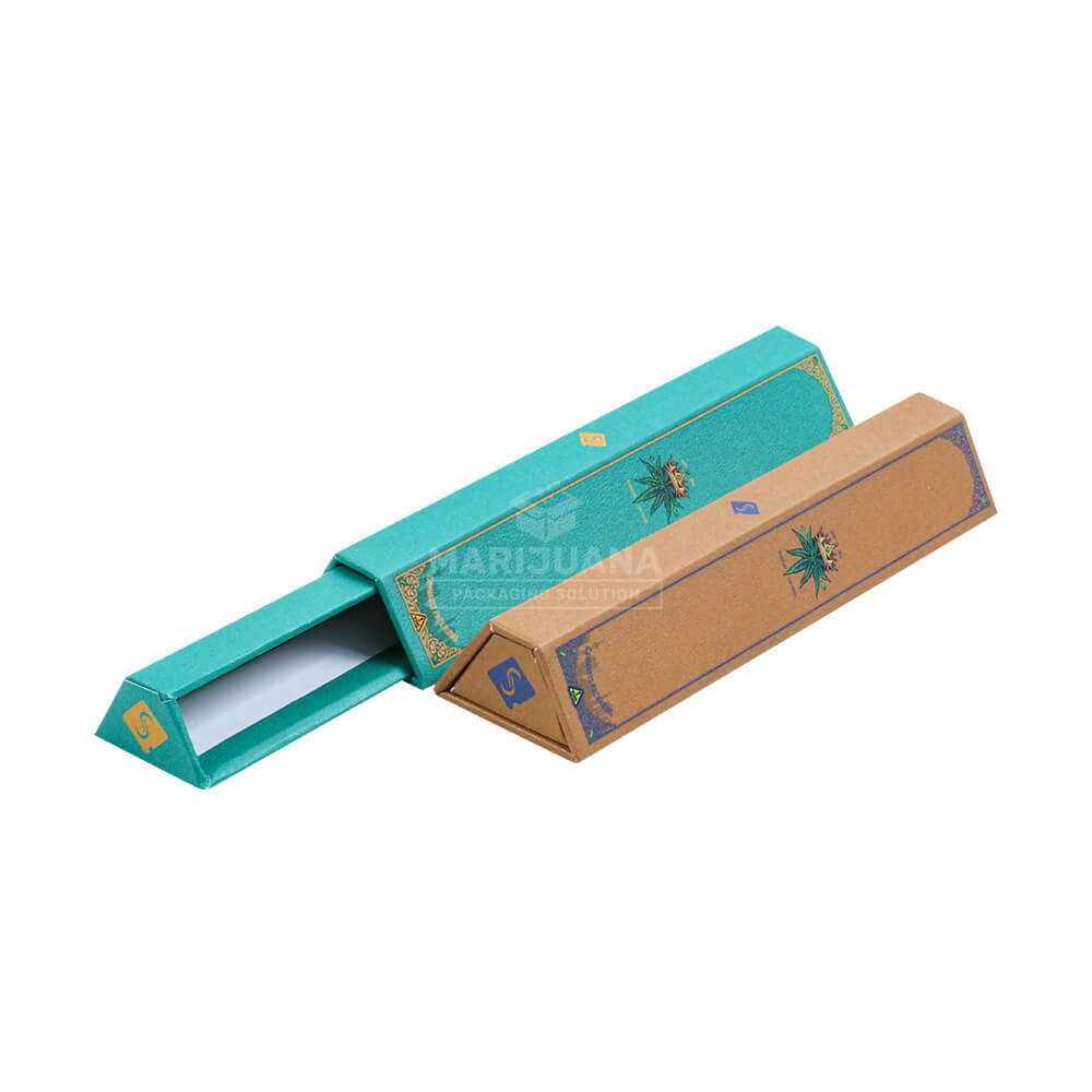 Open blue trapezoid box with the internal sleeve partially slid out.