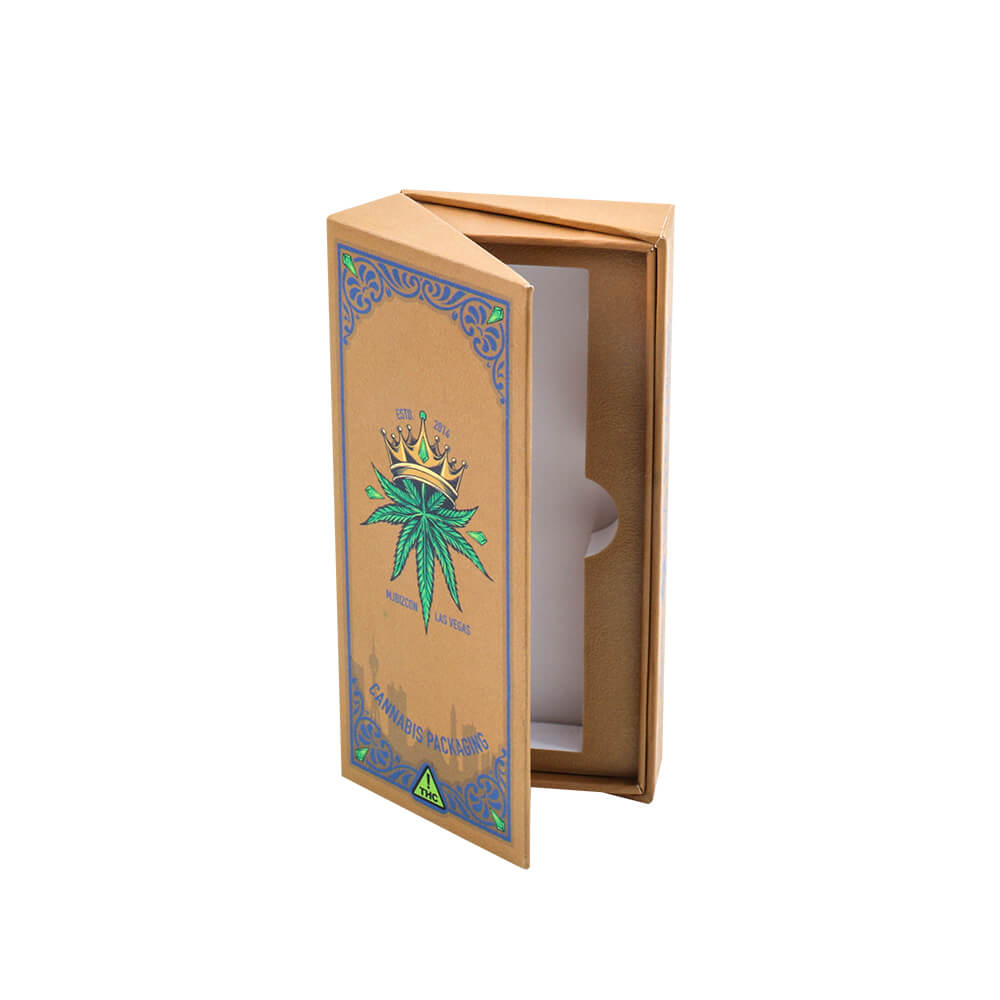 Upright brown custom vape packaging boxes displaying the vertical presentation.