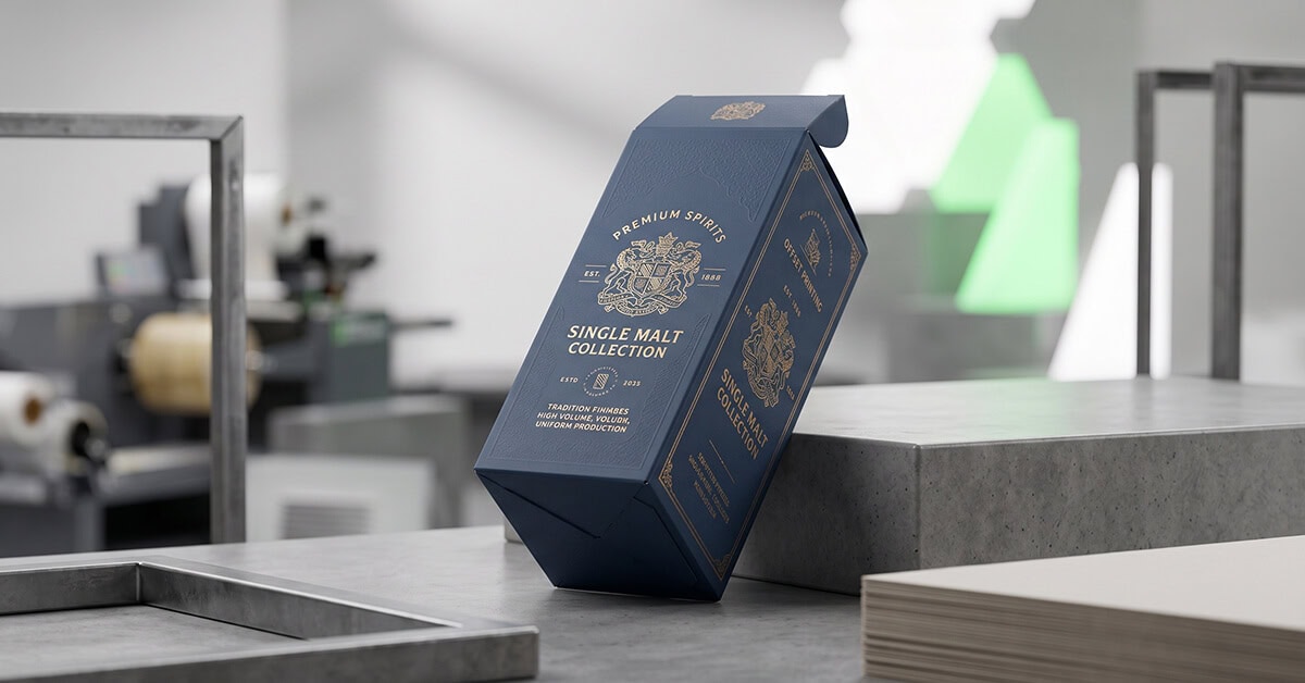 a dark blue box representing offset printing