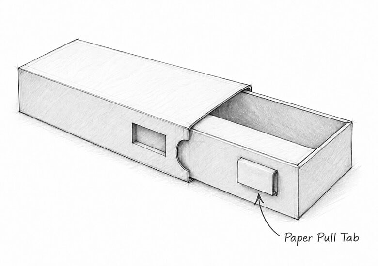 Paper Pull Tab for cardboard slide boxes