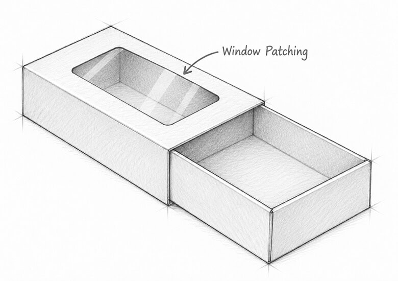 Window Patching for cardboard slide boxes
