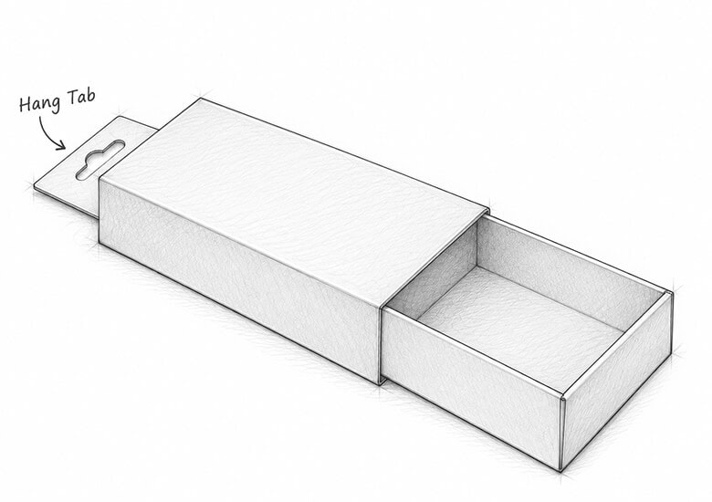 Hang Tab for cardboard slide boxes