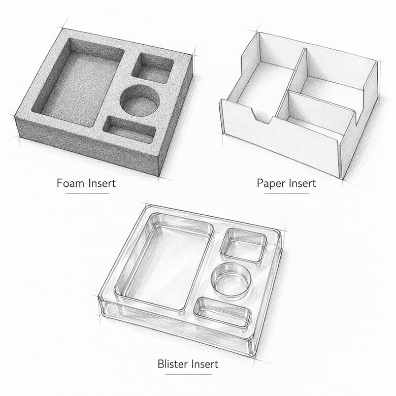 inserts & add-ons of a cardboard slide box